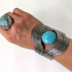 Western Round Stone Metal Cuff Bangle Bracelet